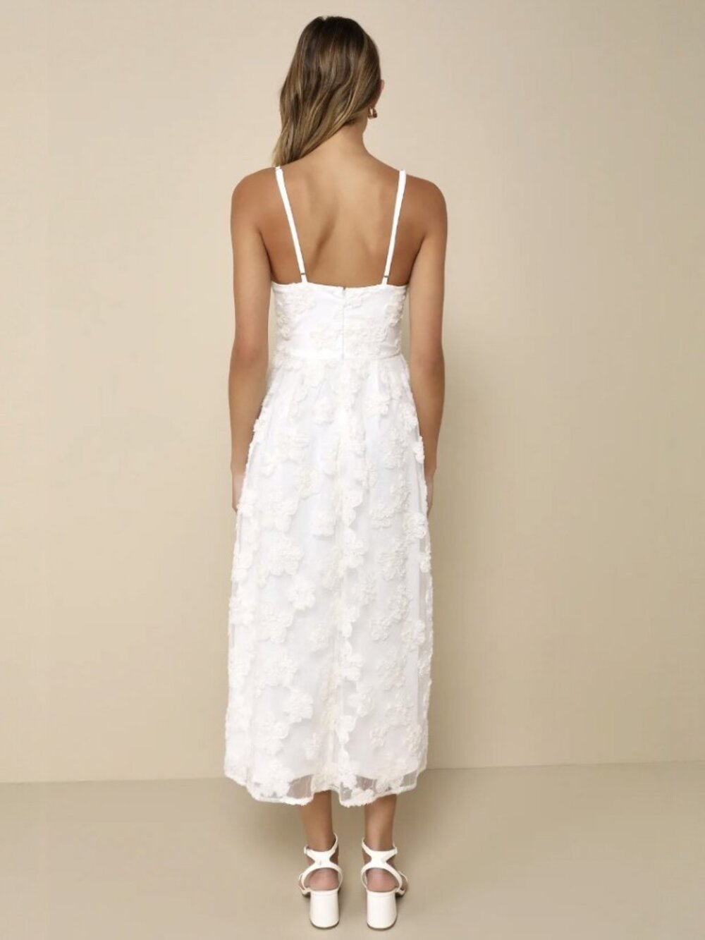 Lulus Delightful Charisma White Embroidered Sequin Mesh Midi Dress​ NWT - Picture 3 of 8